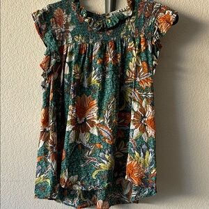 BUCKETLIST Floral Green and Orange Blouse size M